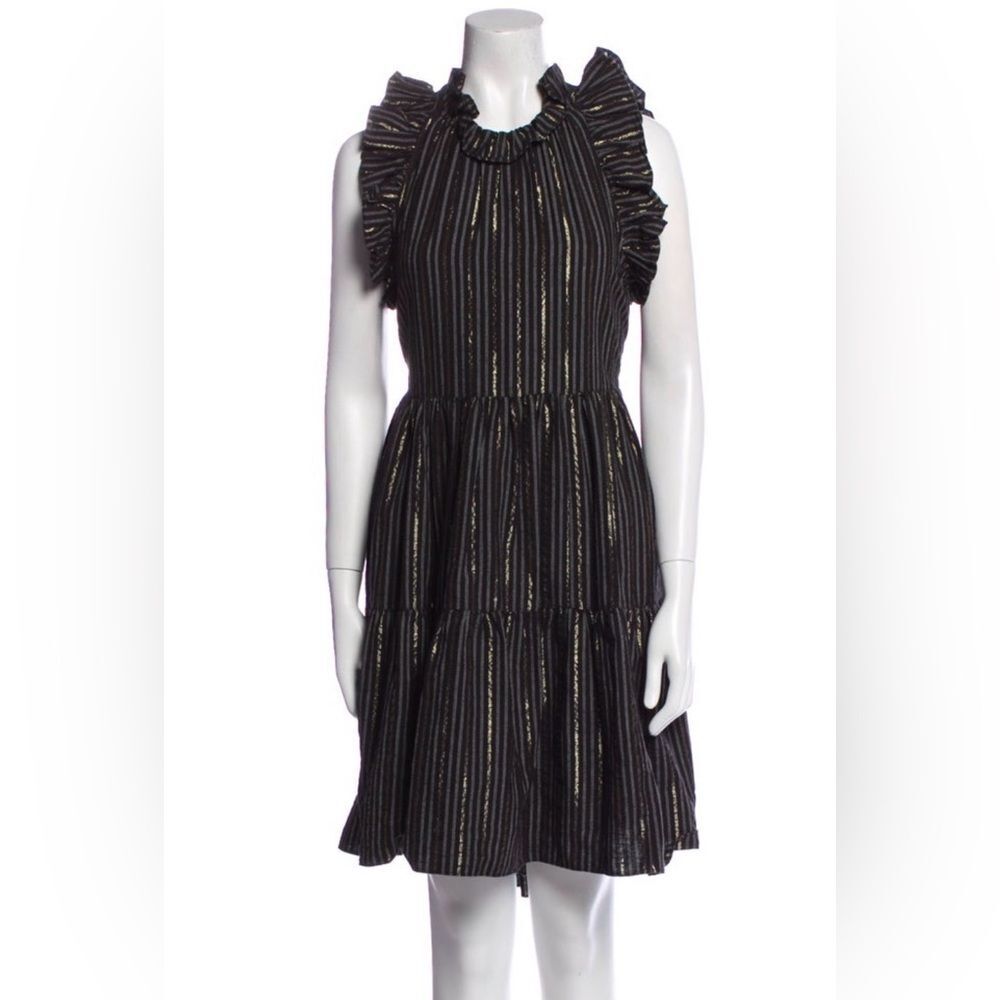 Ulla Johnson Tasmin Tunic Ruffle Dress Midnight Metallic Black Stripe Fairy US 8